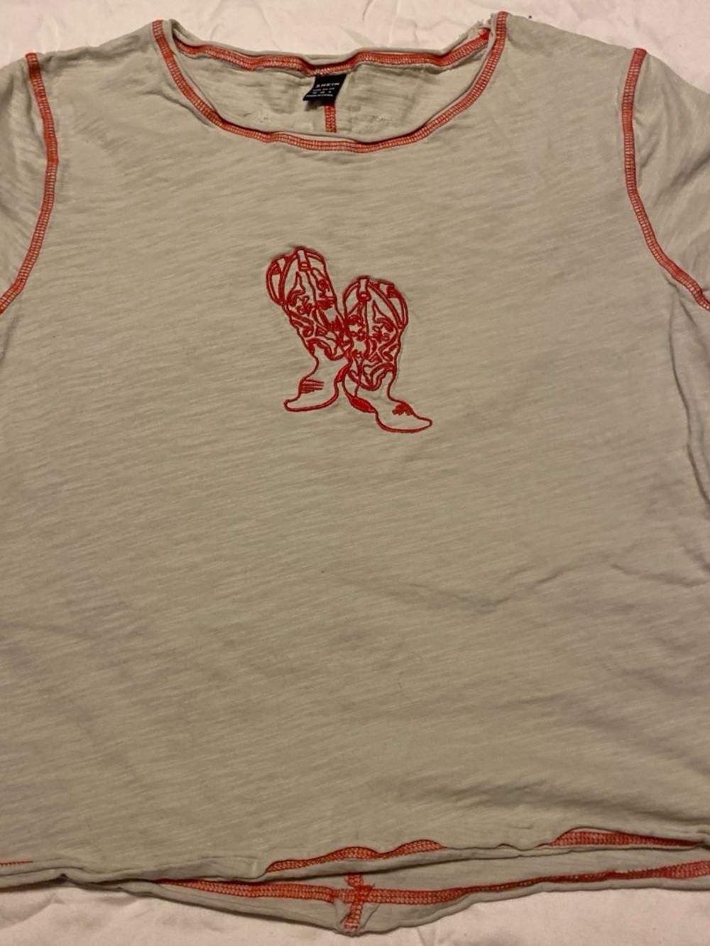 SHEIN Cream Graphic Tee with Red Trim